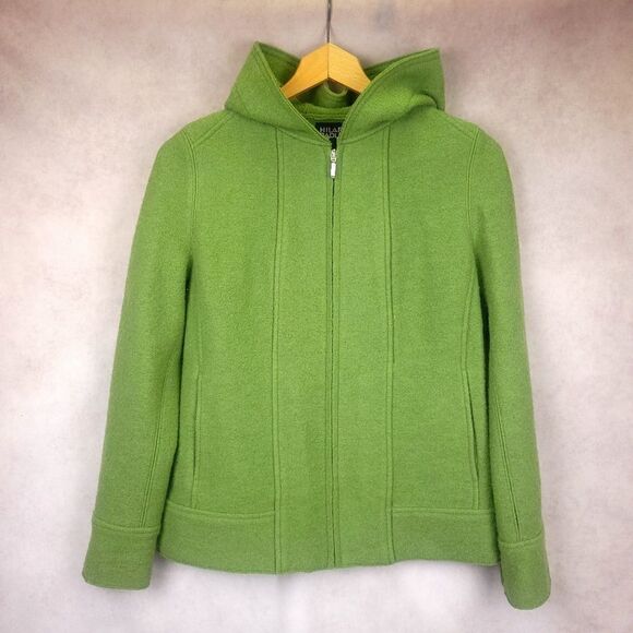 Vintage Hilary Radley Green Hooded Zippered Wool Coat Size Small - Picture 4 of 12